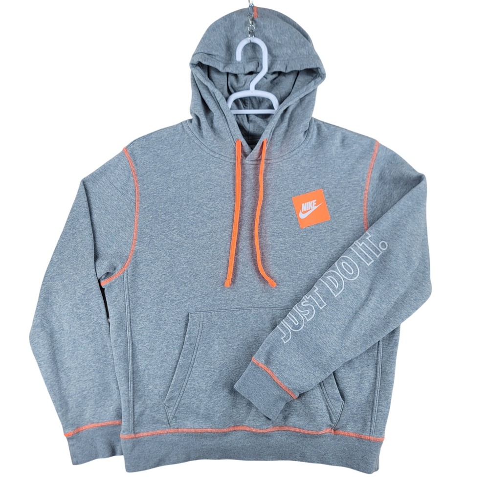 Nike Hoodie Mens M Grey Just Do It Contrast Stitch Pullover DD6218-063